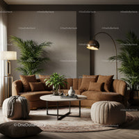 Cozy living room with earthy tones and modern decor