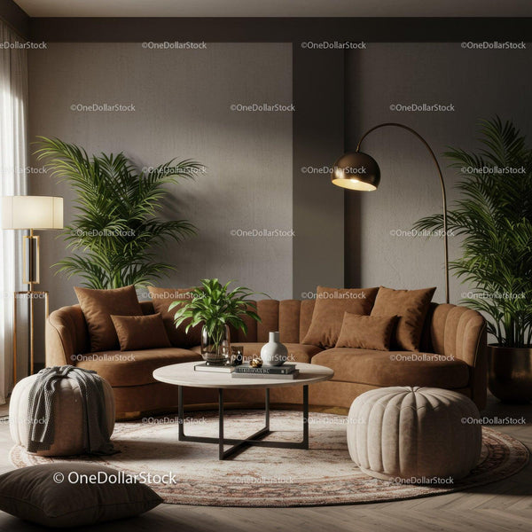 Cozy living room with earthy tones and modern decor