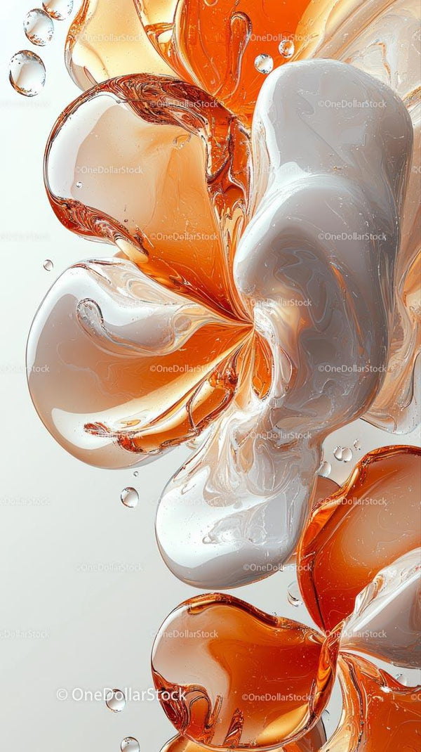 Abstract Orange and White Fluid Swirls in Modern Art Composition