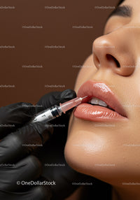 Close-up of Lip Filler Injection Procedure with Woman's Beautiful Lips