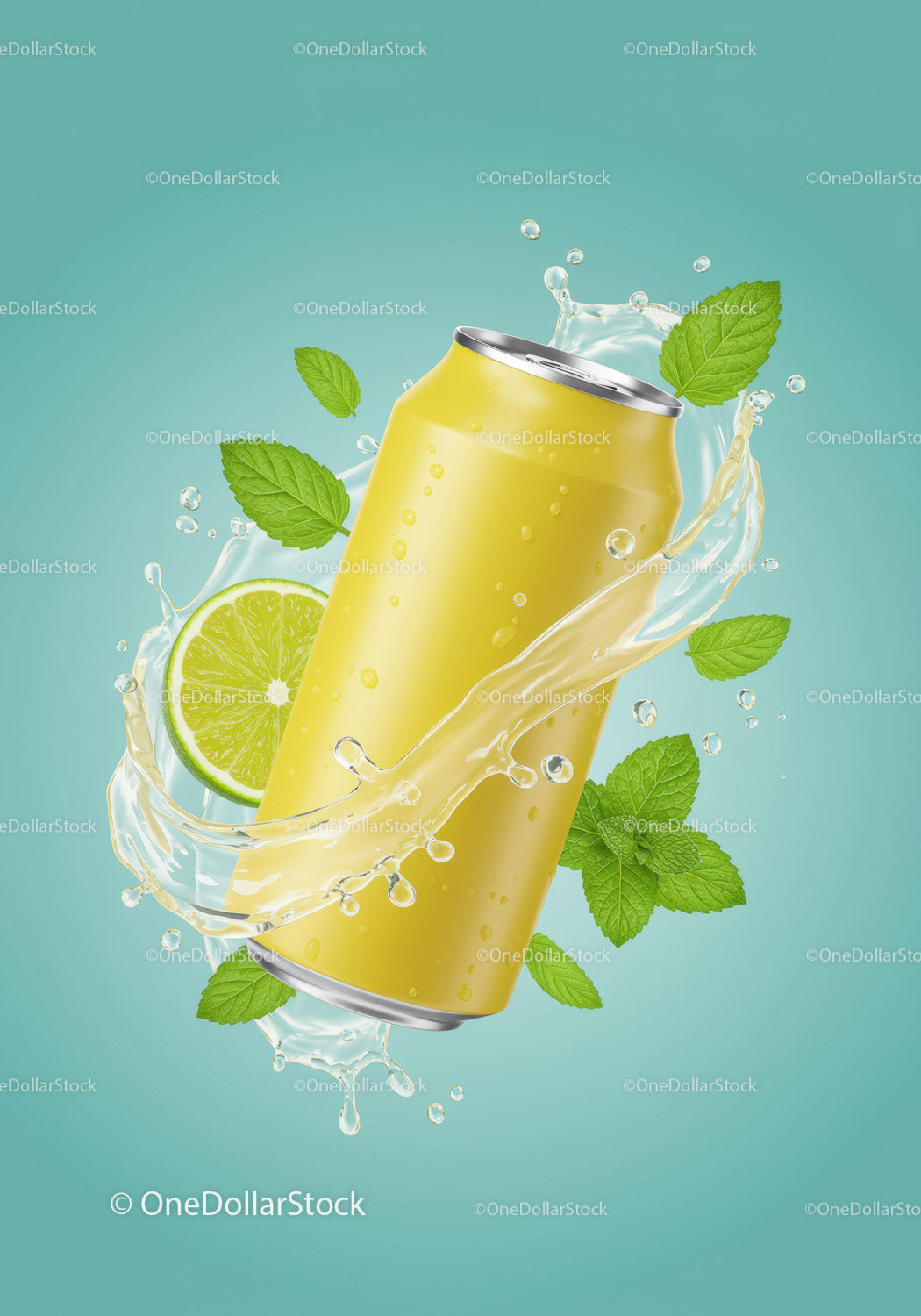 Refreshing Yellow Beverage Can with Lime and Mint Splash