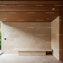 Modern Beige Stone Wall Interior with Wooden Ceiling and Minimalist Style