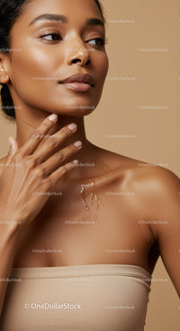 Elegant Portrait of a Woman with Glowing Skin and Serene Expression