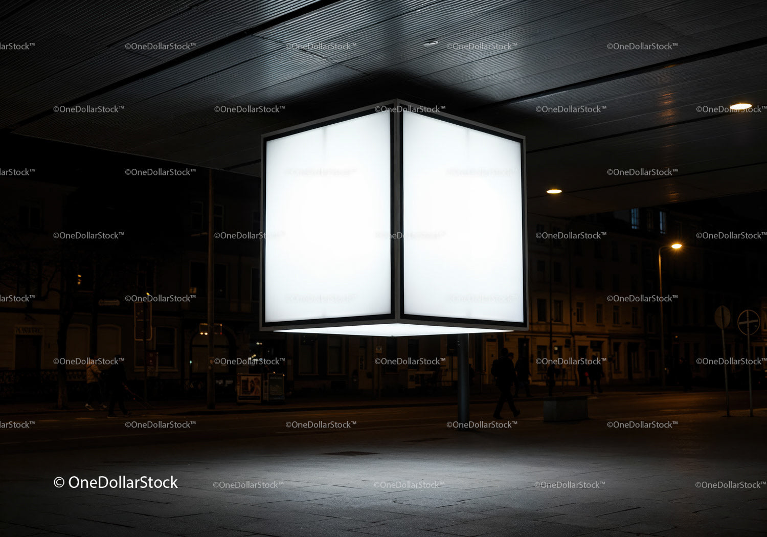 Glowing Cubic Light Installation Under Urban Canopy