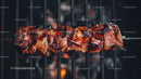 Colorful Grilled Meat and Vegetable Skewers on Barbecue Grill