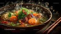Fresh Salmon Ramen Soup with Vegetables and Spices
