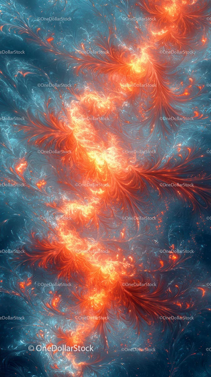 Abstract Cosmic Fractal Pattern with Orange and Blue Hues