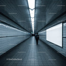 Underground Subway Tunnel with Modern Tiled Walls and Bright Ceiling Lighting