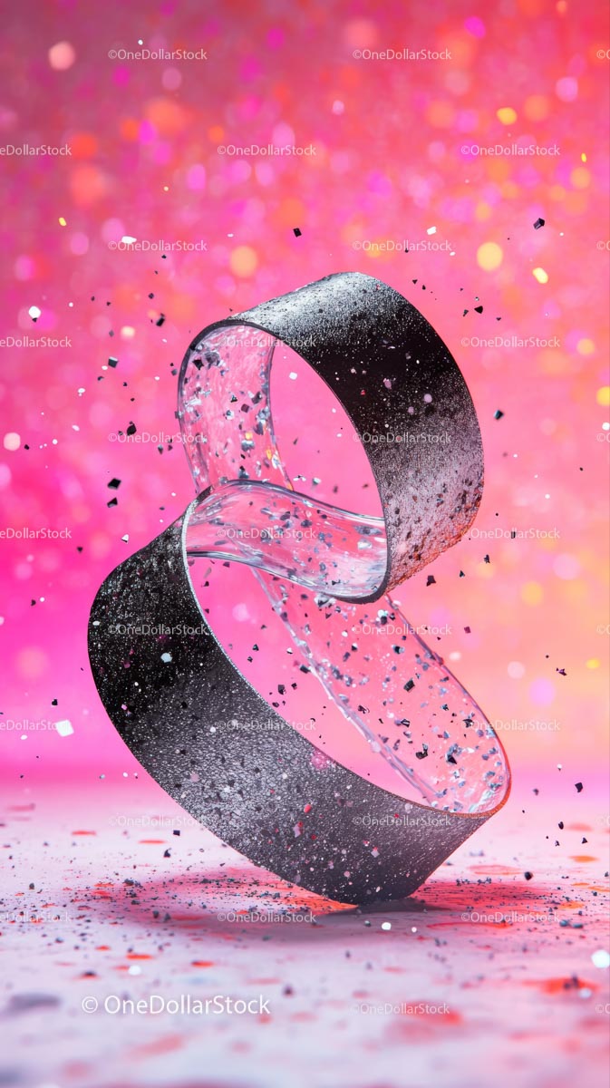 Elegant Silver Metal Bracelets with Glitter and Confetti Background