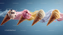 Colorful Ice Cream Cones with Scoops in Waffle Cones