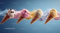Colorful Ice Cream Cones with Scoops in Waffle Cones