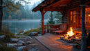 Rustic Lakeside Cabin with Firepit and Mountain View at Dusk