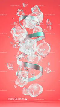 Abstract Ice and Metallic Ribbon Art on Vibrant Pink Background