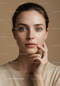 Portrait of Young Woman with Clear Skin and Blue Eyes