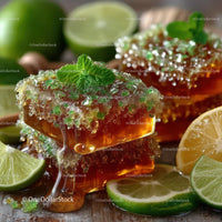 Delicious Honeycomb with Fresh Lime and Mint Leaves