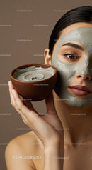 Young Woman Applying Clay Facial Mask for Skin Care and Relaxation