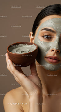 Young Woman Applying Clay Facial Mask for Skin Care and Relaxation