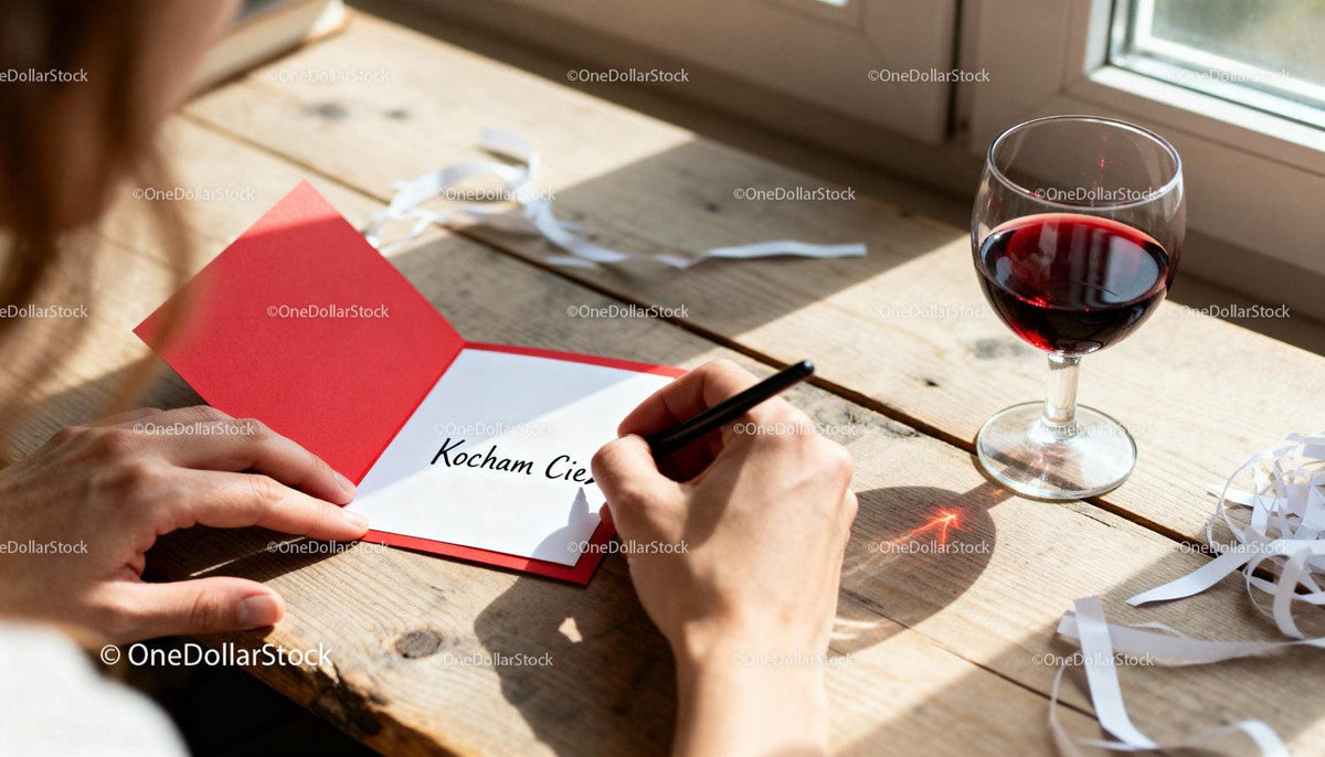 Handwriting a Love Message in Red Valentines Card