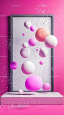 Colorful Abstract Spheres Floating Against Vibrant Pink Background