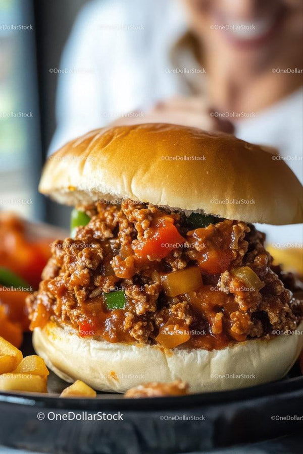 Soczysty Burger z Mielonej Wołowiny z Warzywami w Miękkiej Bułce