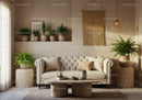 Cozy modern living room with natural decor and plants