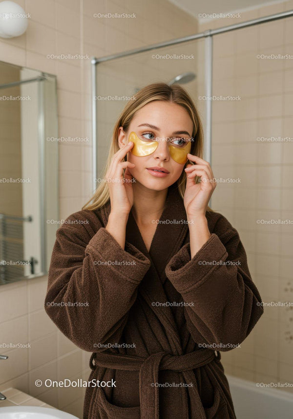 Młoda Kobieta z Złotymi Plastrami Pod Oczami w Spa