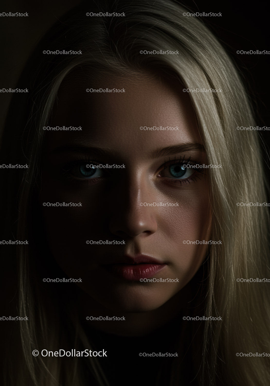 Moody portrait of blonde woman with intense gaze
