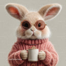Cute Bunny Wearing Sunglasses and Cozy Pink Sweater Holding Coffee Mug