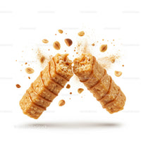 Crunchy caramel peanut energy bar split in half