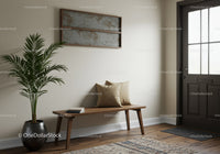 Elegant Modern Entryway with Plant and Wooden Bench for Home Decor