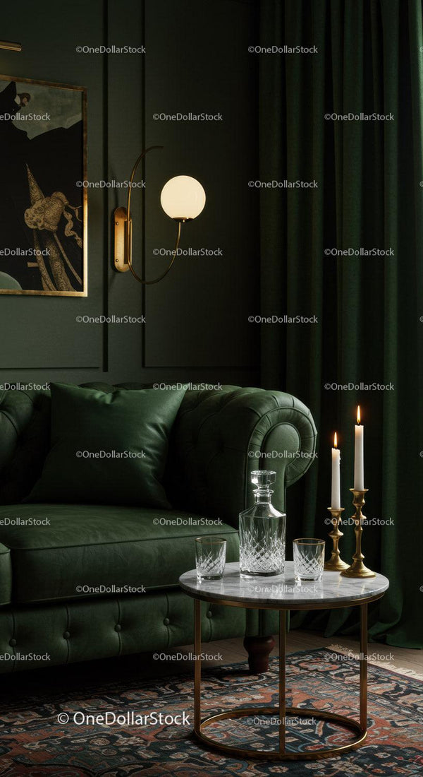 Elegant green living room with vintage decor accents