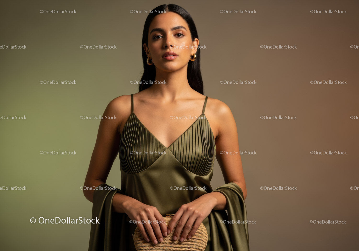 Elegant Woman in Satin Dress with Jewelry in Artistic Fashion Portrait
