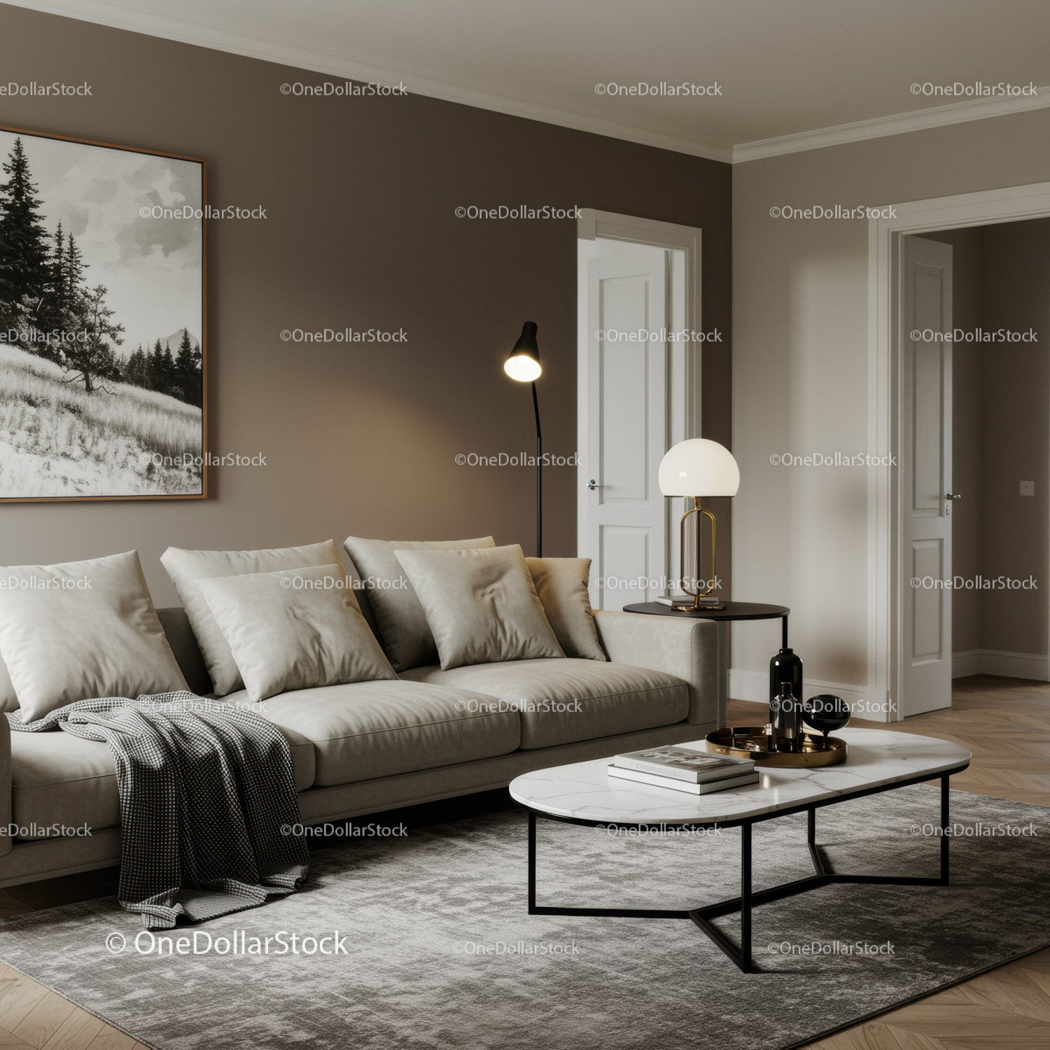 Modern Living Room with Beige Cushions and Elegant Decor