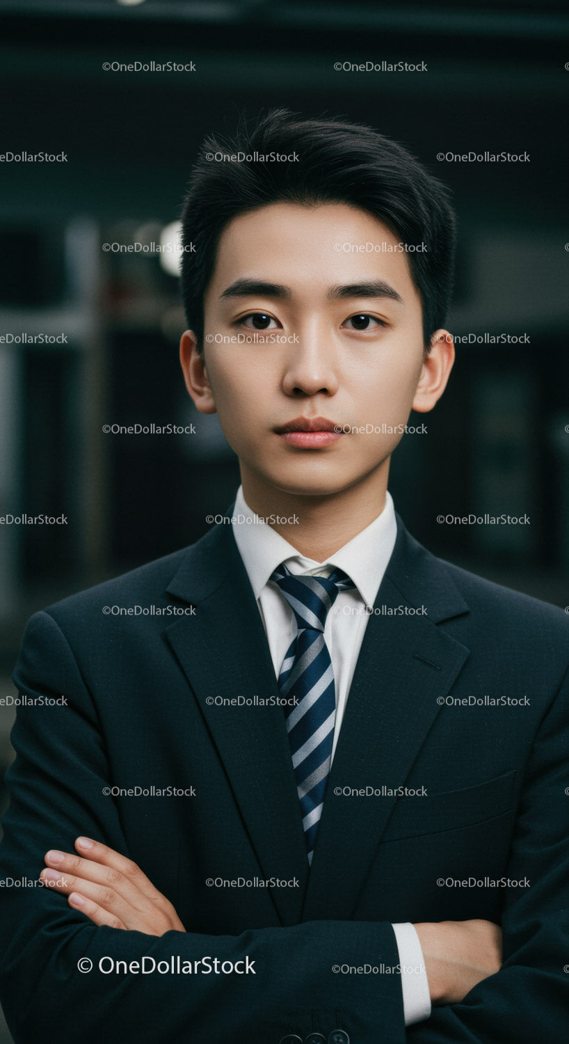 Young Asian Man in Business Suit Confident Portrait for Corporate Use