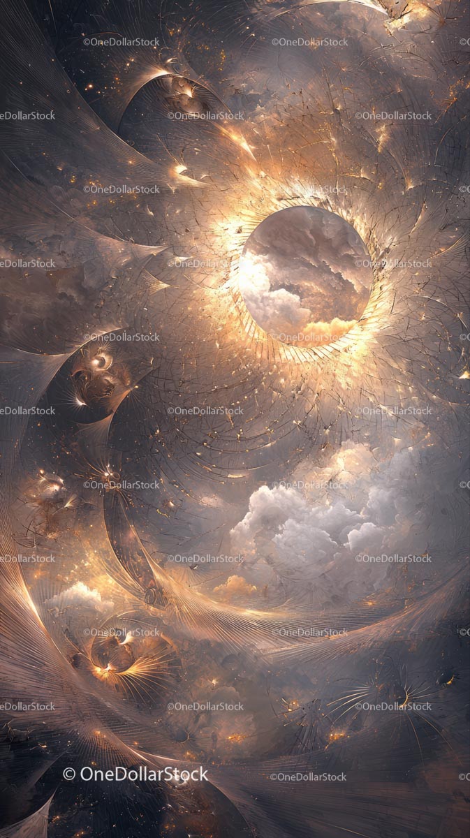 Abstract Cosmic Landscape with Glowing Moon and Nebula Clouds