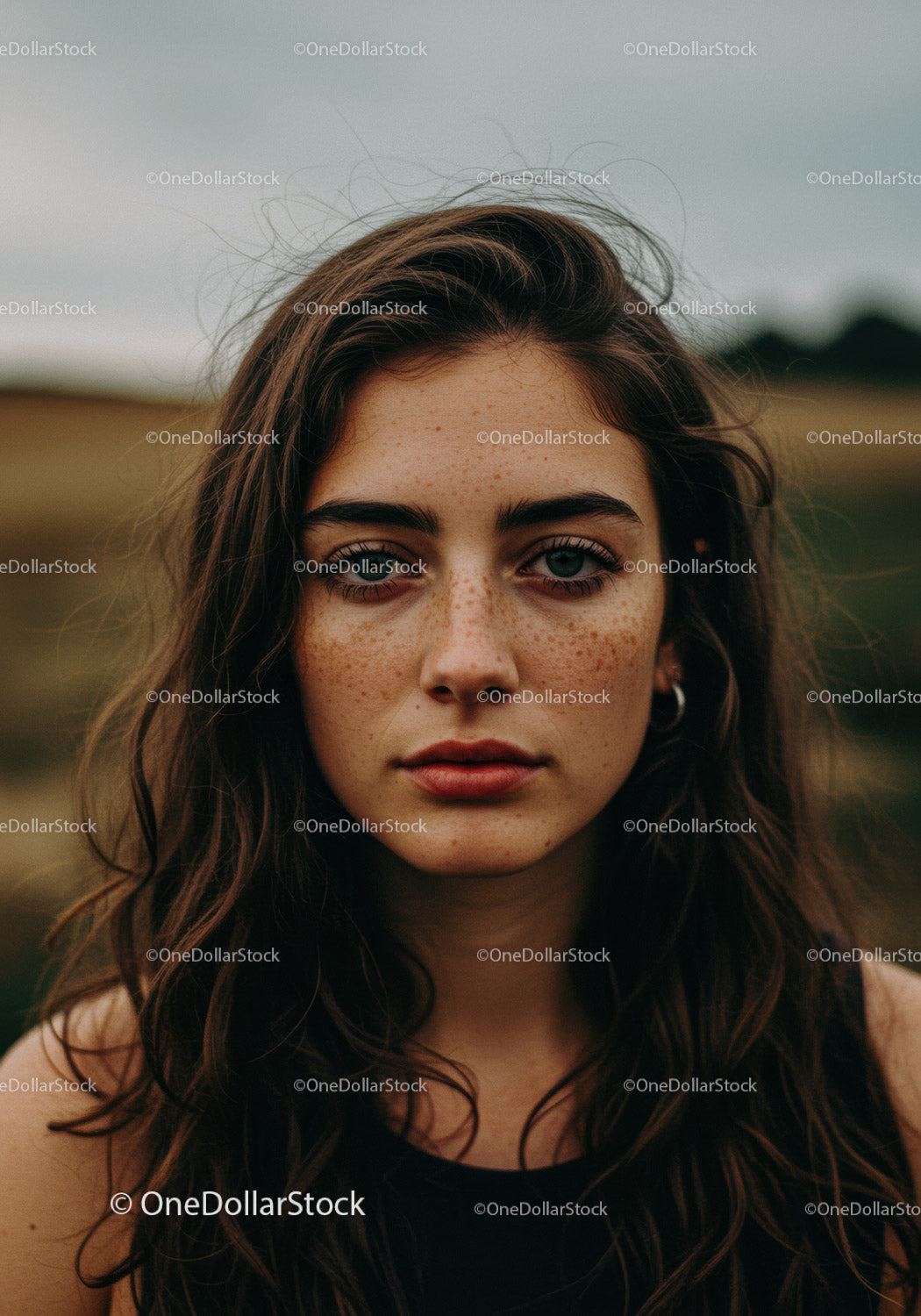 Young woman with freckles and loose hair outdoors