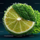 Close-Up of Fresh Lime with Mint Leaf and Water Droplets