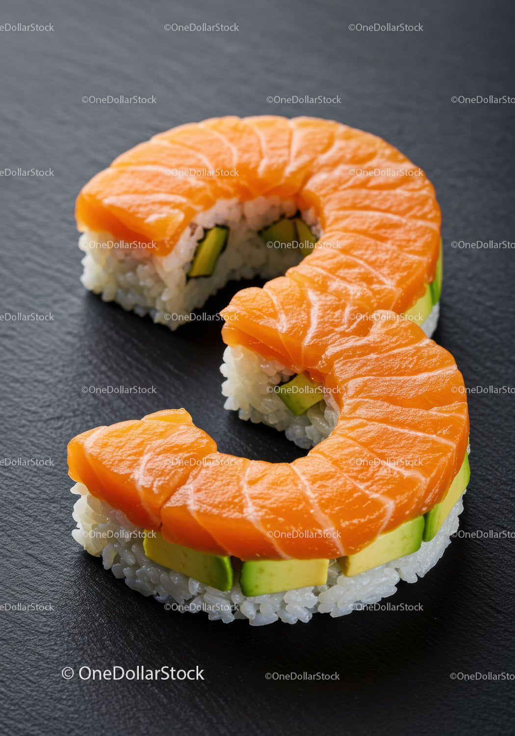 Salmon and Avocado Sushi Shaped as Number Eight