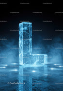 Frozen Ice Sculpture Shaped Like Letter L on Reflective Surface