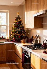 Cozy Kitchen Corner with Festive Christmas Tree Decor