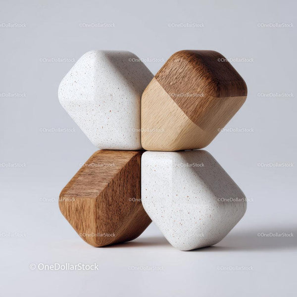 Abstract Wooden And Stone Sculptural Blocks