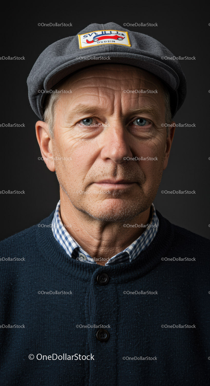 Mature Man Wearing Vintage Hat in Casual Fashion Portrait