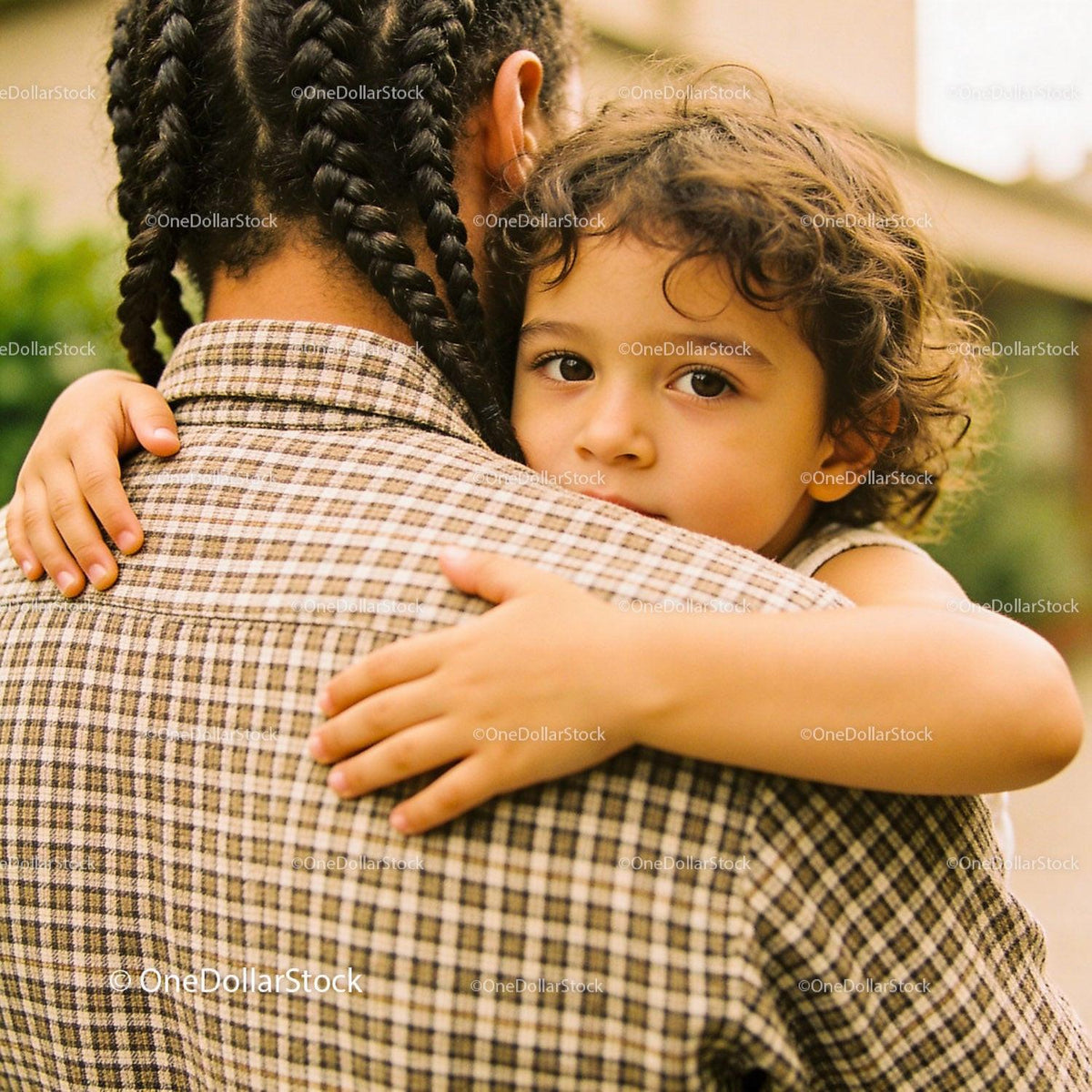 Child Embracing Adult in Warm Outdoor Moment