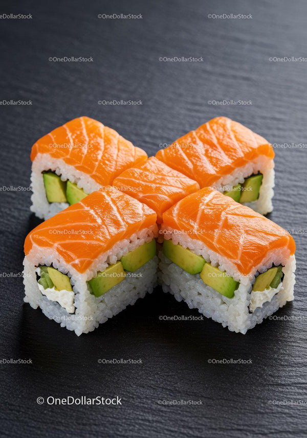Fresh salmon sushi rolls with avocado and cream cheese