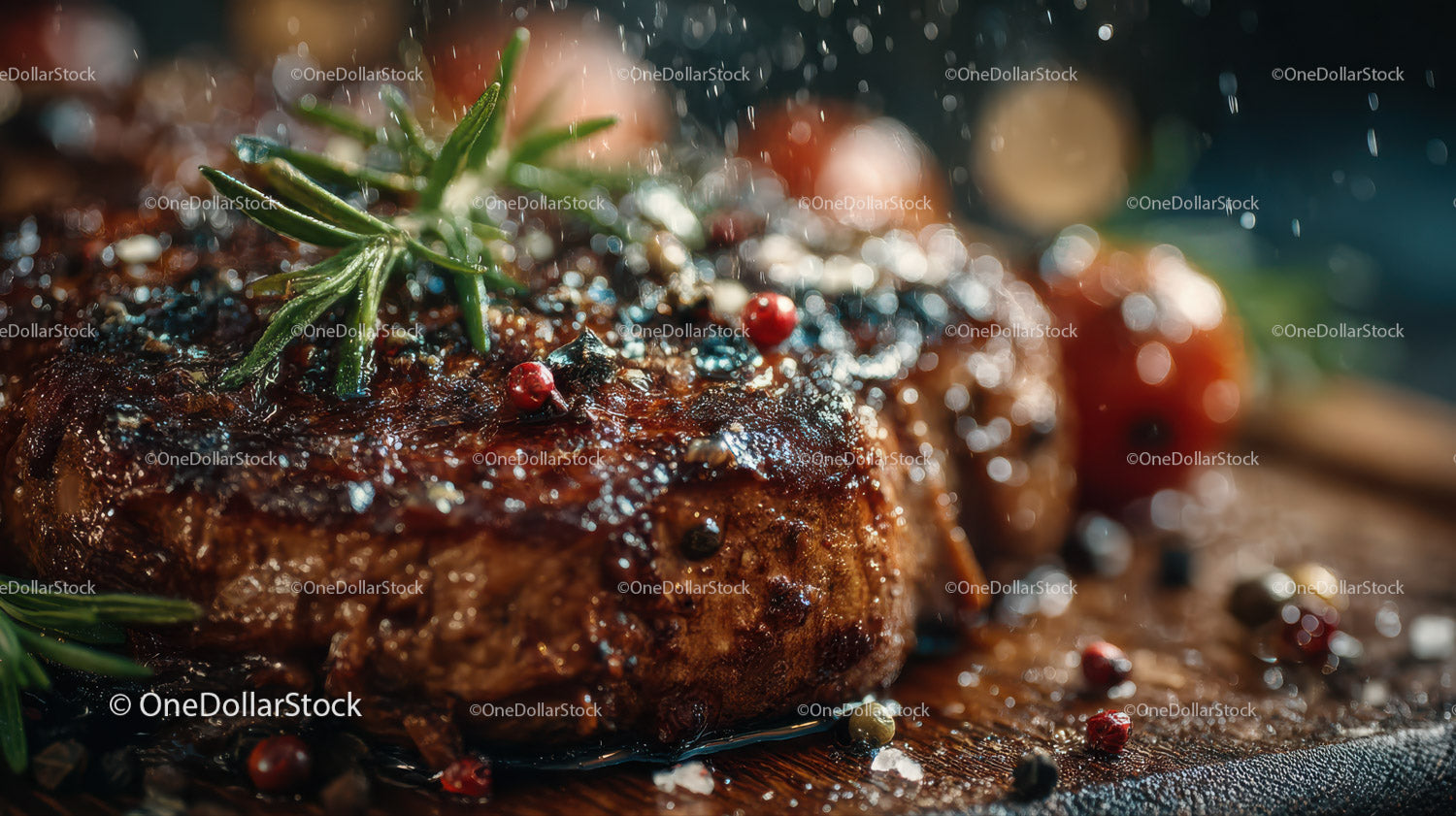 Juicy Grilled Beef Steak with Herbs and Peppercorns