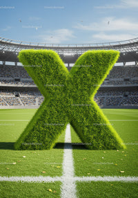 Giant Grass-Covered Letter X on Football Field