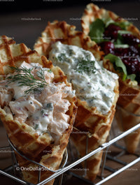 Ice Cream Waffles with Cherry and Cream Toppings