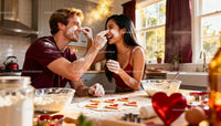 Couple Playfully Baking Heart Cookies Together