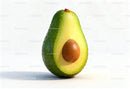 Fresh ripe avocado half with seed on white background