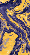 Vivid Yellow and Navy Blue Marbled Abstract Art